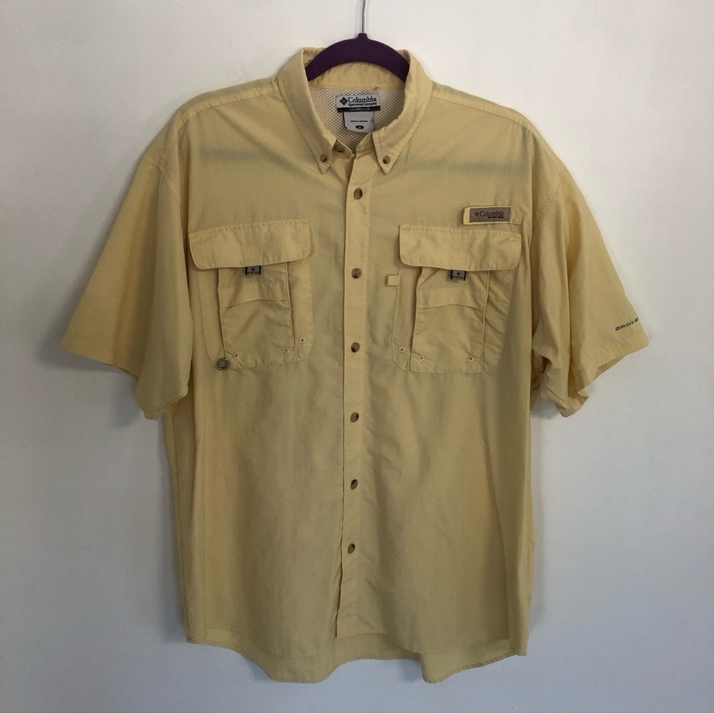 COLUMBIA Omni-Shade Men’s Yellow Short Sleeve Button Down Shirt Sz M Nylon